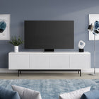 Hudson&Canal Whitman TV Stand for TV's up to 75" - White-Constructed of sturdy steel, MDF, and PVC materials in a handcrafted white finish