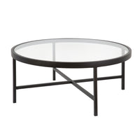 Hudson&Canal Xivil 36"W Round Coffee Table with Glass Top - Blackened Bronze-A modern contemporary design for your living room, den, and more