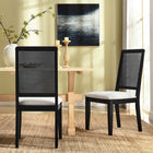 Modway Arlo Faux Rattan and Wood Dining Side Chairs - Black/Heathered Weave Ivory - 2 Pack-Faux Cane Rattan