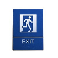 Futech Exit with Braille Washroom Sign - Blue - 2 Pack-6"W x 8"H x 1-1/4"D