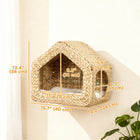PawHut Wall Mounted Cat House Shelf with Washable Cushion - Natural-Cave-like design with two entrances offers a secure and playful hideaway 
