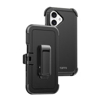 TUFF8 iPhone 16 Plus Impact+ Three layer Protective Case with Holster-360 Degrees Rotating Stand doubles as a phone grip to enable comfortable watching experiences and a secure way to hold your device