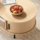 HOMCOM Mid-Century Modern Coffee Table with Storage - Natural Wood ...