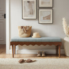 Modway Mirette Scalloped Edge Striped Accent Bench - Spa Blue Stripe-Inset Upholstered Seat
