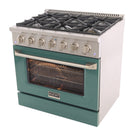 Kucht 36" KNG Series Pro Style Natural Gas Range - Stainless Steel/Green-Sealed burners make the range easy to clean