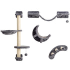 PawHut Cat Wall Shelf with Scratching Post, Play Balls and Platforms - Dark Grey-Includes perches, a ladder, platforms, curved steps, scratching post and hammock 
