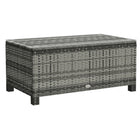 Outsunny Rattan Coffee Table with Tempered Glass Top Outdoor Garden Patio - Grey-Great for indoor or outdoor use as a coffee table