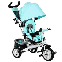 Qaba 6-in-1 Toddler Tricycle with Parent-Push Handle - Green-6 in 1 design, ensures a comfortable and safe ride for your child as they grow 