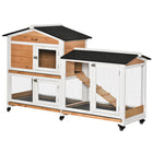 PawHut 62" Wooden Rabbit Hutch with Wheels, Run Box, Tray, Ramp and Light - Yellow-Solid fir wood frame and asphalt roof made for outdoor use 