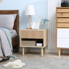 HOMCOM Modern Nightstand with Drawer and Open Shelf - Natural Wood-Drawer and open shelf offer a lot of space to store books, lamps, pens, or bedtime essentials