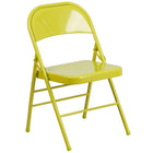 Flash Furniture HERCULES ColourBURST Series Twisted Citron Triple Braced & Double-Hinged Metal Folding Chair-Triple Braced Frame