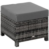 Outsunny Patio Rattan Ottoman with Soft Cushion, Metal Frame for Backyard, Garden, and Poolside - Grey-Handwoven wicker-style rattan ottoman