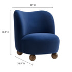 Modway Monroe Performance Velvet Accent Chair - Midnight Blue Walnut-Soft Aesthetic with Rounded Contours