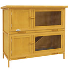 PawHut Wood Rabbit Hutch with 2 Large Rooms, Ramp and Trays - Yellow-Suitable for rabbits, bunnies, guinea pigs, and other small animals 