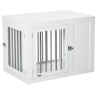 PawHut 2-in-1 End Table Pet Cage Kennel with Two Doors - White-Wooden dog crate to keep pets secure, whilst you can use the top to display pieces or store items 