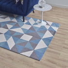 Modway Kahula Geometric Triangle Mosaic Area Rug - 8 ft W x 10 ft L - Blue White/Grey-Protect Floors From Traffic/Furniture