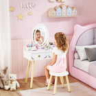 Qaba Kids Vanity Set with Mirror, Stool, 3-Colour LED Lights - White-Two large drawers provide lots of space for storing treasures and private items
