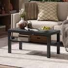 HOMCOM 2 Tier Coffee Table with Storage Shelf for Living Room - Black-Some assembly is required
