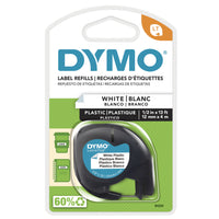 DYMO LetraTag Label Tape - 12mm (1/2") - Black Print on White Label-Durable, wipeable and weatherproof