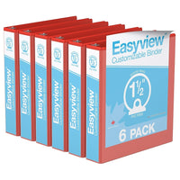 Davis Group Easyview Premium Binder - Round Ring - Customizable - 1.5" - Red - 6 Pack-3 Ring Binder