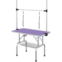 PawHut Adjustable Dog Grooming Table with 2 Safety Slings - Purple-Solid metal frame for reliability and ongoing strength