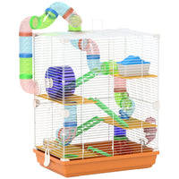 PawHut 5 Tiers Hamster Cage - Orange-5 tier design offers ample space for your pet to exercise, relax, and explore