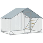 PawHut Large Metal Chicken Run with Cover for 6-8 Chickens - 9.8' x 6.6' x 6.4' - Silver-Spacious 65 sq. ft (6 m²) area comfortably accommodates 6-8 chickens 