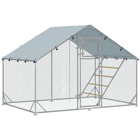 PawHut Large Metal Chicken Run with Cover for 6-8 Chickens - 9.8' x 6.6' x 6.4' - Silver-Spacious 65 sq. ft (6 m²) area comfortably accommodates 6-8 chickens 
