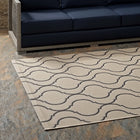Modway Linza Wave Abstract Trellis Indoor/Outdoor Area Rug - 5 ft W x 8 ft L - Beige/Grey-Gripping Rubber Underside 