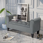 HOMCOM Upholstered Storage Ottoman Bench with Armrests - Grey-Flip-top seat with storage space for organizing books, or blankets
