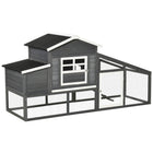 PawHut 79" Wooden Chicken Coop, Outdoor Hen House Grey-Features elevated living house, run backyard, nesting box