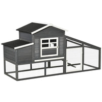 PawHut 79" Wooden Chicken Coop, Outdoor Hen House Grey-Features elevated living house, run backyard, nesting box