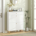 HOMCOM Shoe Storage Cabinet with 2 Flip Drawers for 12 Pairs - White-Gold handles add a touch of elegance