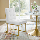 Modway Privy Gold Stainless Steel Upholstered Fabric Dining Accent Chair - Gold/White-Biscuit-Tufted Details