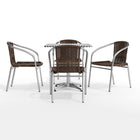 Flash Furniture 27.5" Square Aluminum Indoor-Outdoor Table Set with 4 Dark Brown Rattan Chairs-Designed for Commercial and Residential Use
