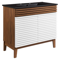 Modway Render 36" Bathroom Vanity - White/Walnut/Black-Mid-Century Modern Vanity