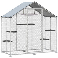 PawHut Walk-in Catio Outdoor Cat Enclosure with Waterproof Cover - 38" D x 79" W x 77" H - Silver-Features a spacious 77" walk-in height, letting you join your cat 