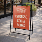 Futech Swing Board Metal A-Frame with Panel - 22"W x 28"H - Black-Foldable design for easy setup and storage, ideal for retail storefronts, restaurants, and high-traffic areas.
