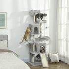PawHut 70" Multi-Level Cat Tree Tower with 2 Condos - Light Grey-Two top beds with PP cotton filling offer a cloud-like sleeping experience 