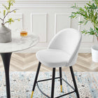 Modway Cordial Performance Velvet Bar Stools - White - Set of 2-Matte Black Metal Legs