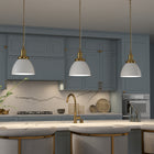 Hudson&Canal Elodie 12" Wide Pendant with Metal Shade - Matte White/Brass/Matte White-Includes an adjustable 6 ft. chain and cord, compatible with existing dimmer switches, bulbs not included