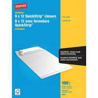 Staples Kraft Catalogue Envelopes with QuickStrip Closure - 9" x 12" - White - 100 Pack-Ideal for mailing catalogues, booklets, brochures and multi-page documents