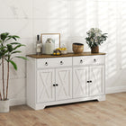 HOMCOM 47.6" L Sideboard Buffet Cabinet with Storage - White-Barn door design with ring handles, adds rustic farmhouse charm