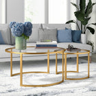 Hudson&Canal Mitera Round Nested Coffee Table - Brass-Tabletop is made of sturdy tempered glass