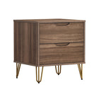 Manhattan Comfort Avira 20" Mid-Century Modern 2-Drawer Nightstand - Brown-Minimalist drawer front with a discreet cutout handle for a seamless, modern appearance