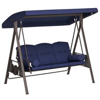 Outsunny 3-Seater Porch Swing Heavy Duty with Tilt Canopy - Dark Blue-Heavy duty freestanding outdoor swing comfortably holds 3 people for lounging experience
