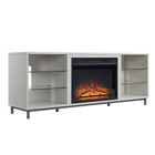 Manhattan Comfort Brighton 60" Modern Fireplace - Black and Beige - Set of 2-Electric Fireplace with Remote Control for Changes on Visual Glow and Heat. Flame Control on 3 Levels: Low, Medium, High. Fireplace Appearance Ranges from Low Logs Glow to High Logs glow