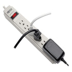 Tripp Lite Protect It! 6-Outlet Surge Protector - 8' Cord - Low-Profile Plug-ECONOMICAL SURGE PROTECTION WITH LONG POWER CORD: This surge suppressor provides six total NEMA 5-15R outlets - including 1 designed for bulky transformers. The long 8-foot AC power cord acts like an extension cord to give you the flexibility to reach distant outlets, while its right-angle NEMA 5-15P flat plug allows furniture and equipment to be moved flush against the wall to save space in your workstation.