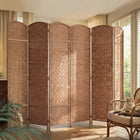 HOMCOM 6 Panels Hand-Woven Freestanding Room Divider for Home Office - Natural-Woven fibre design paper panel for a natural tone and lightweight to move
