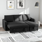 HOMCOM Convertible Corner Modular 3-Seater Sofa Bed - Black-Features a built-in storage compartment under the chaise, with convenient opening and closing via strap and lift-up mechanism